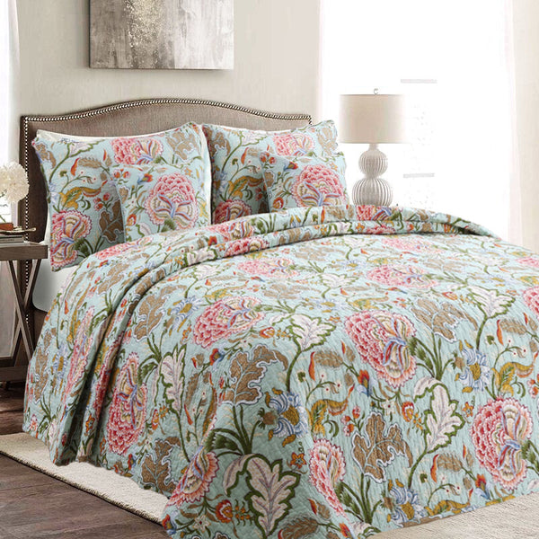Riemer Tropical Floral Cotton 3-Piece Reversible Quilt Bedding Set
