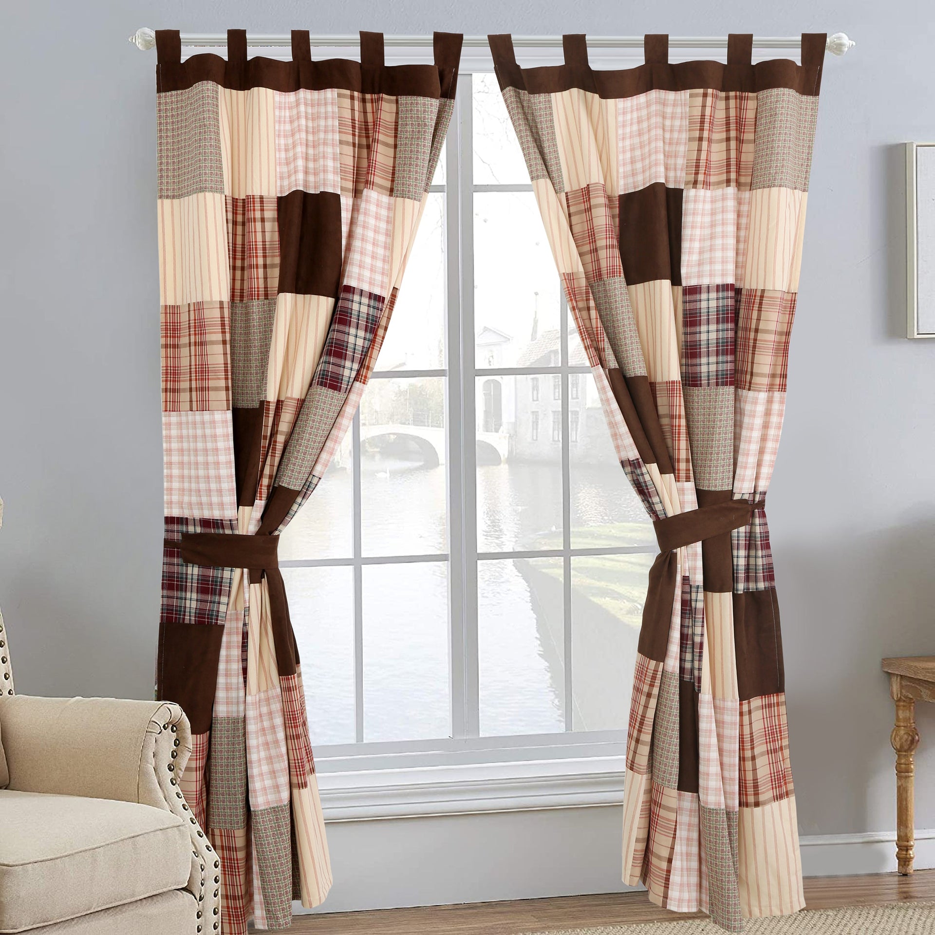 Jakob Plaid Brody Brown Real Patchwork Cotton Reversible Quilt Bedding Set