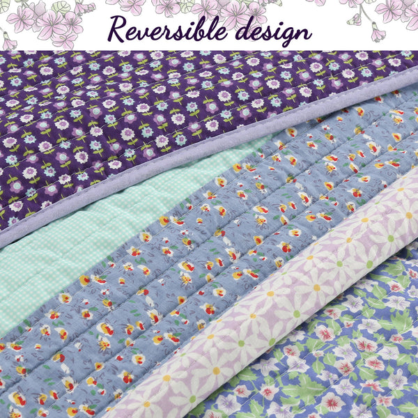 Safira Striped Purple 3-Piece Cotton Reversible Quilt Bedding Set