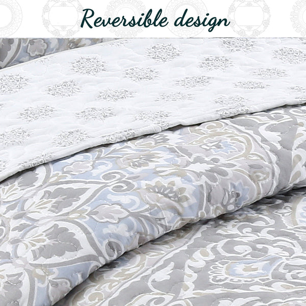 Venetia Gray Medallion 3-Piece Reversible Quilt Bedding Set
