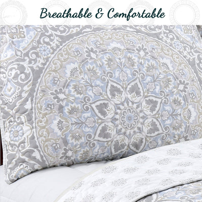 Venetia Gray Medallion 3-Piece Reversible Quilt Bedding Set