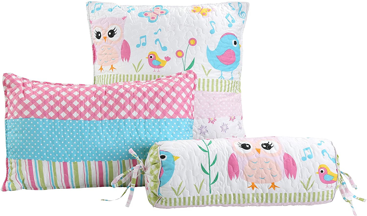 Home Sweet Pink Owl Print Stripe Girl Reversible Quilt Bedding Set