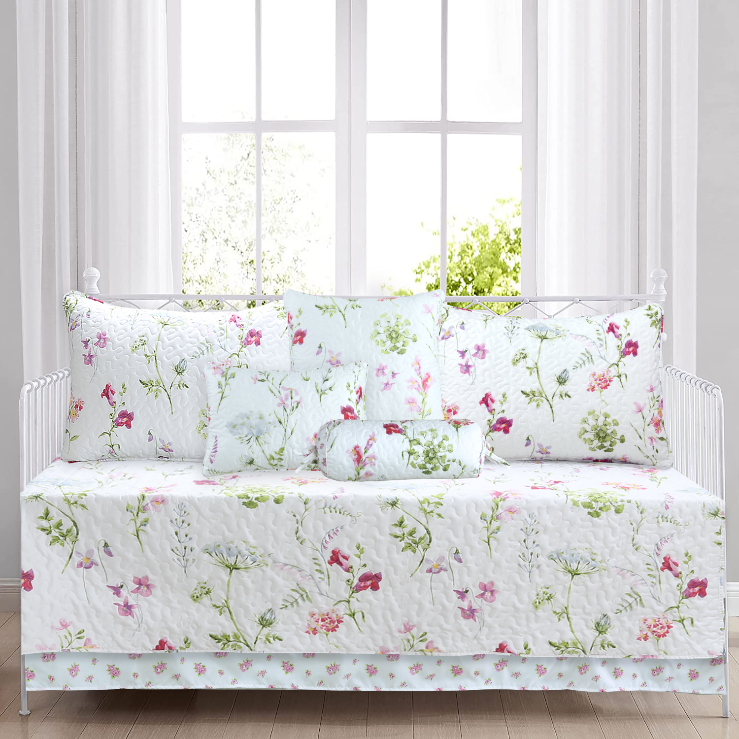 Carlotta Light Pink Blue Floral Print Reversible Quilt Bedding Set