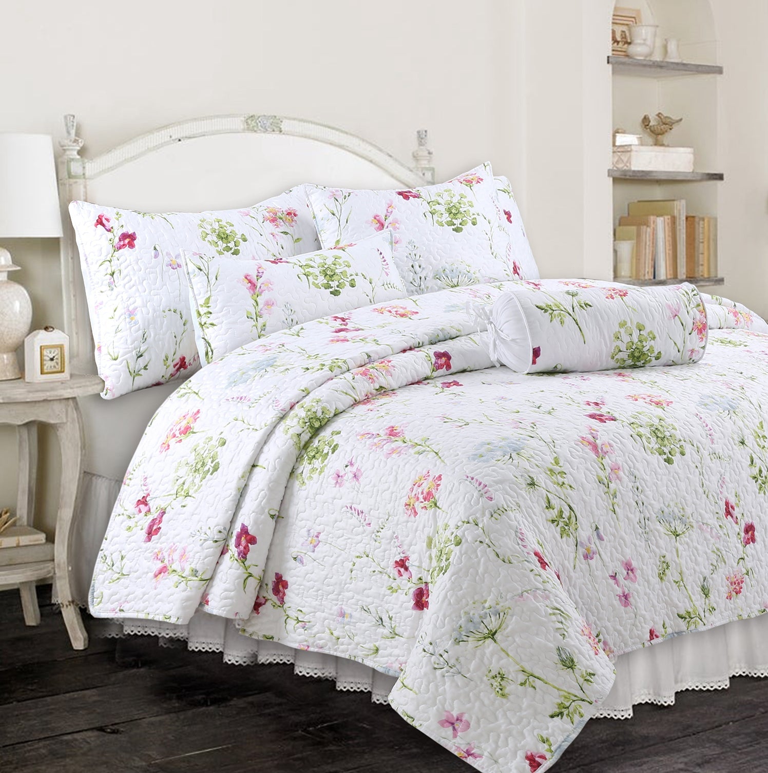Carlotta Light Pink Blue Floral Print Decor Throw Pillows (Set of 3)