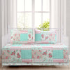 Tiffany Pink Blossom Floral Garden Girl Print Patchwork Reversible DayBed Quilted Bedding Set - DayBed 4Piece