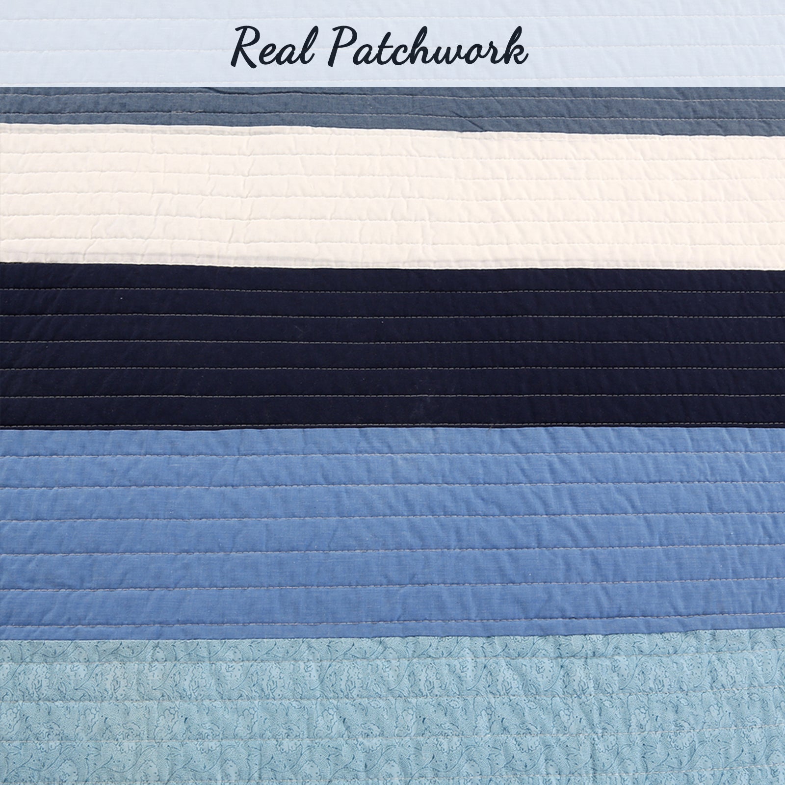 Sophisticated Shades of Ocean Blues Stripped Cotton Reversible Quilt Bedding Set