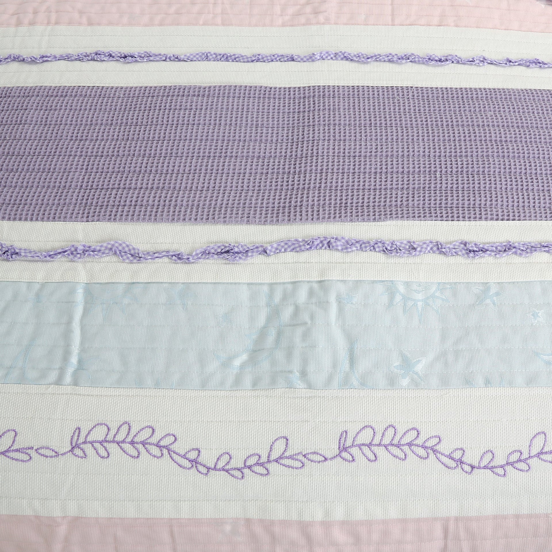 Lavender Pink Blue Chic Ruffle Girl Cotton Reversible Quilt Bedding Set