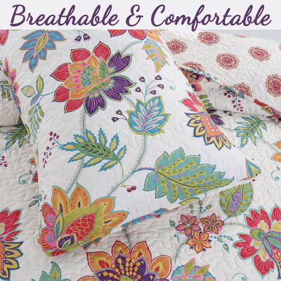 Spring Blossom Floral 3-Piece Reversible Quilt Bedding Set