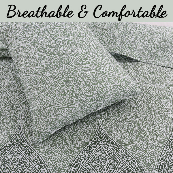 Ombre Leaf Sage Forest Green Medallion 3- Piece Reversible Quilt Bedding Set