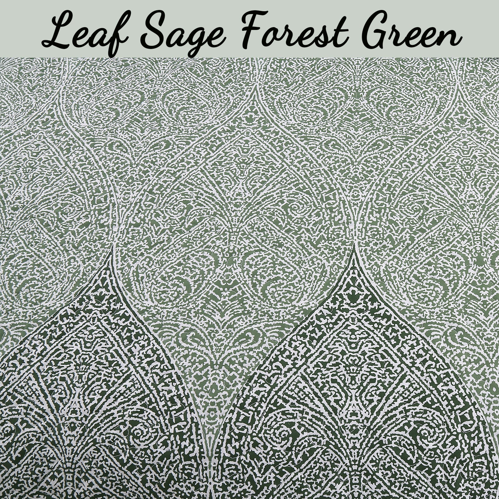 Ombre Leaf Sage Forest Green Medallion 3- Piece Reversible Quilt Bedding Set