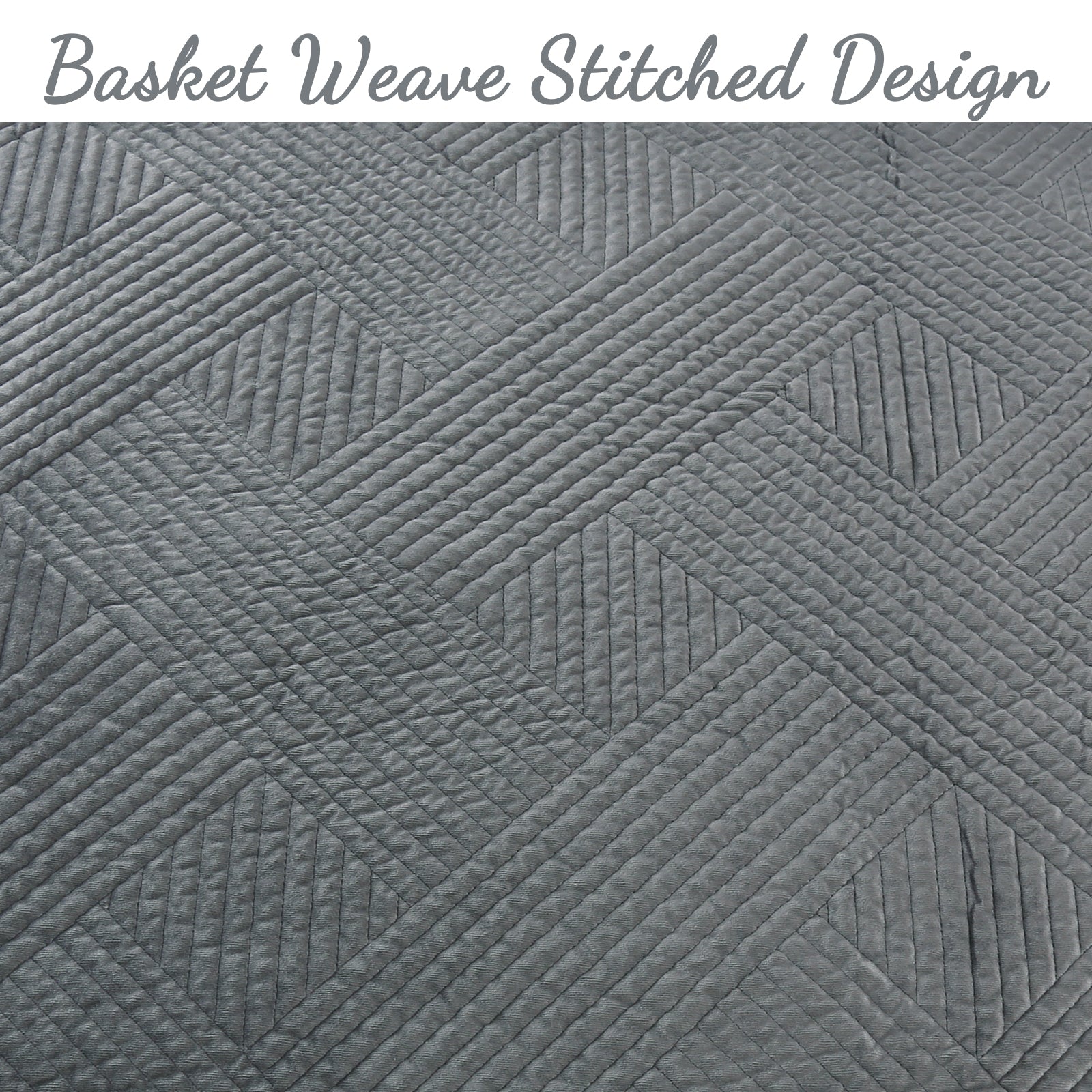 Soft Velvet Basket Weave Stripe Solid Blue or Grey 3-Piece Reversible Quilt Bedding Set