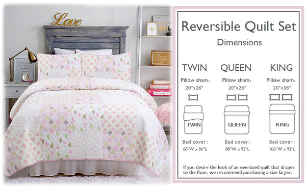 Pink Heart Floral Dot Giraffe Medallion Real Patchwork Cotton Reversible Quilt Bedding Set