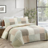 Earth Tone Brown Tan Beige Stripe Checker Real Patchwork 3-Piece Cotton Reversible Quilt Bedding Set