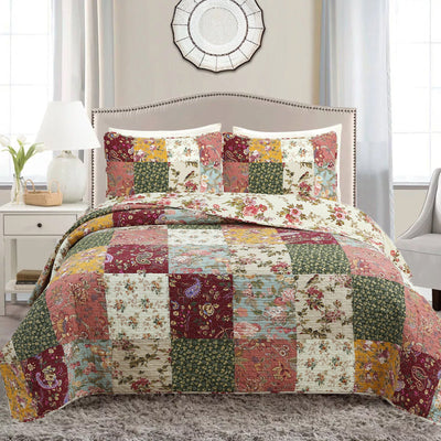 Country Vintage Farmhouse Multicolor Floral Paisley Patchwork Cotton Quilt Bedding Set