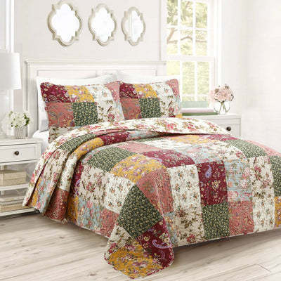 Country Vintage Farmhouse Multicolor Floral Paisley Patchwork Cotton Quilt Bedding Set