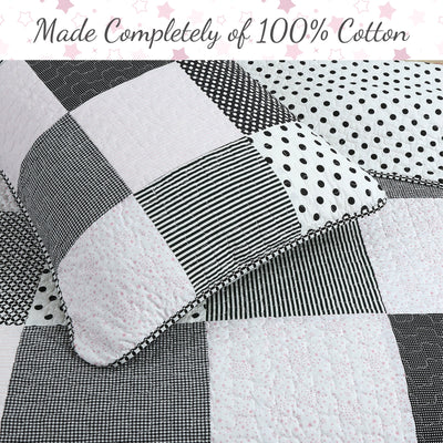 Halftone Black White Subtle Pink Polka Dot Patchwork Cotton Quilt Bedding Set