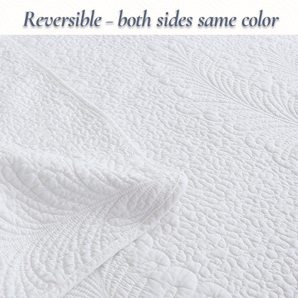 Classic Modern Palm Leaf Stitch Solid White 100% Cotton 3 Piece Quilt Bedding Set
