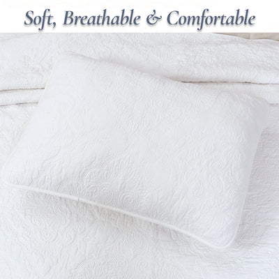 Classic Orient Damask Medallion Stitch Solid White 100% Cotton 3 Piece Quilt Bedding Set