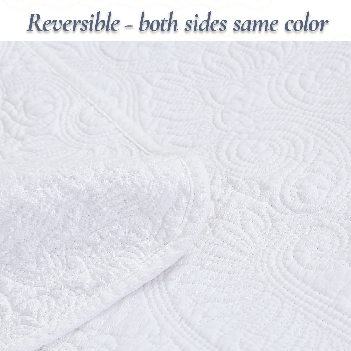 Classic Orient Damask Medallion Stitch Solid White 100% Cotton 3 Piece Quilt Bedding Set