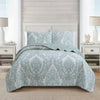 Ornate Paisley Medallion Grey Blue Cotton 3 Piece Queen Quilt Bedding Set
