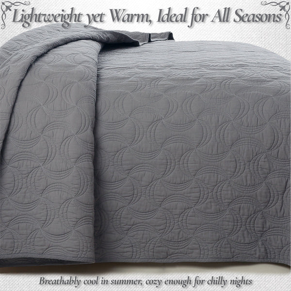 Solid Gray Spiral Swirl Pinwheel 3 Piece Cotton Quilt Bedding Set