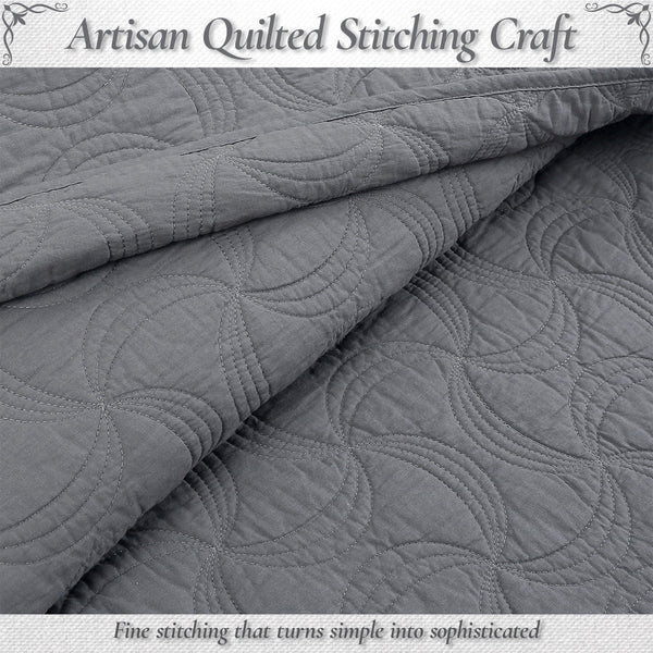 Solid Gray Spiral Swirl Pinwheel 3 Piece Cotton Quilt Bedding Set