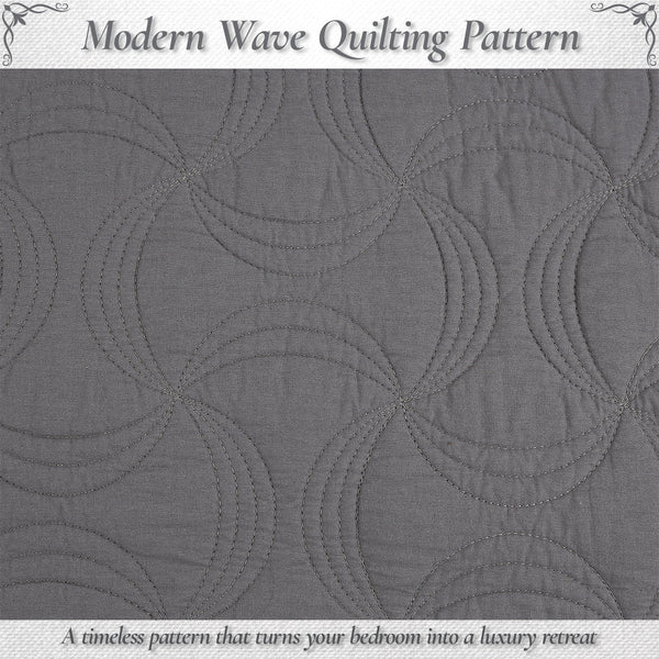 Solid Gray Spiral Swirl Pinwheel 3 Piece Cotton Quilt Bedding Set