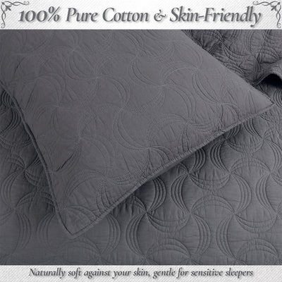 Solid Gray Spiral Swirl Pinwheel 3 Piece Cotton Quilt Bedding Set
