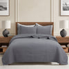 Square Checkered Crisp Clean Solid Chic Gray 3 Piece Cotton Reversible Quilt Bedding Set