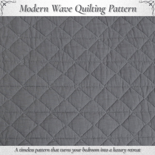 Square Checkered Crisp Clean Solid Chic Gray 3 Piece Cotton Reversible Quilt Bedding Set