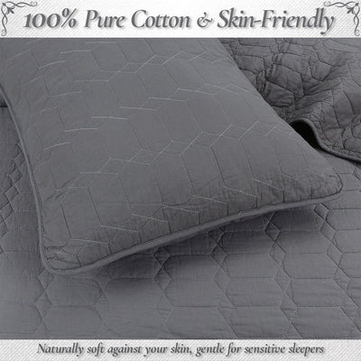 Diamond Honeycomb Solid Chic Gray 3 Piece Cotton Reversible Quilt Bedding Set