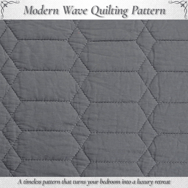 Diamond Honeycomb Solid Chic Gray 3 Piece Cotton Reversible Quilt Bedding Set