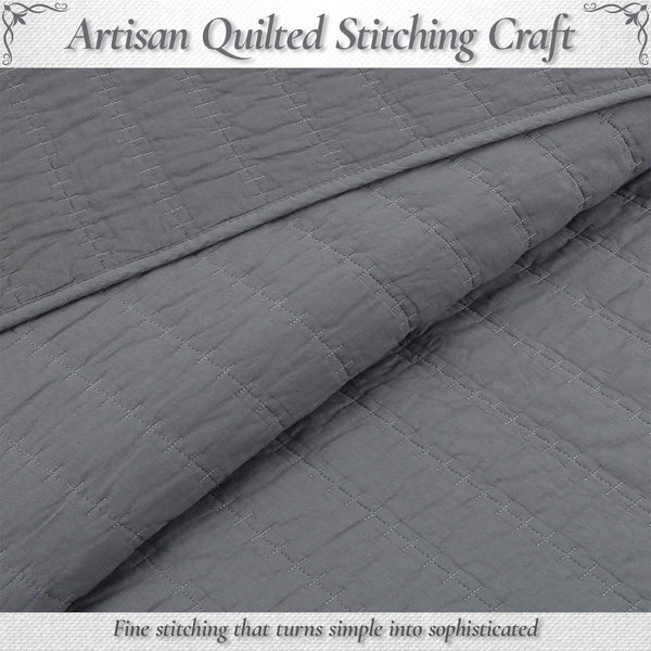 Stripe Staple Channel Lines Classic Solid Chic Gray 3 Piece Cotton Quilt Bedding Set