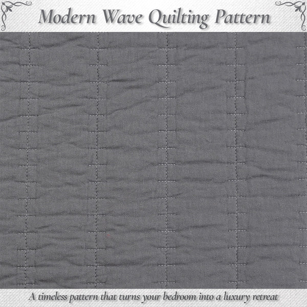 Stripe Staple Channel Lines Classic Solid Chic Gray 3 Piece Cotton Quilt Bedding Set