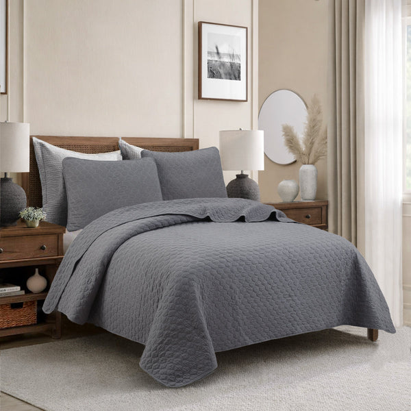 Ogee Classic Solid Chic Gray 3 Piece Cotton Quilt Bedding Set