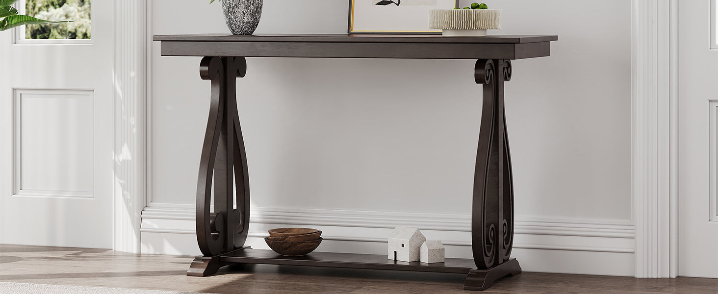 48-Inch Rustic Vintage Console Table --- Farmhouse Style Entryway Table with Open Shelf and Sturdy Construction  (Espresso)
