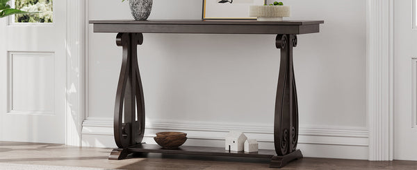 48-Inch Rustic Vintage Console Table --- Farmhouse Style Entryway Table with Open Shelf and Sturdy Construction  (Espresso)