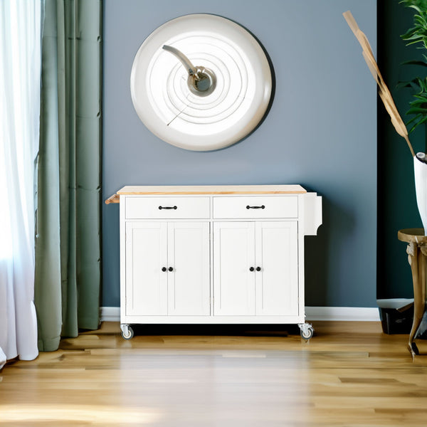 Kitchen Island Cart with Solid Wood Top and Locking Wheels 54.3 Inch Width  (White) V.I.P Digital Presence