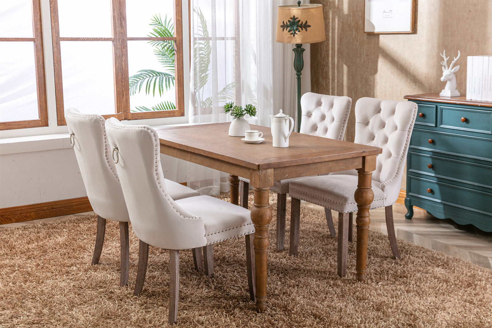 Nikki Collection Modern High-end Tufted Solid Wood Contemporary Velvet Upholstered Dining Chair 2-Pcs SetBeige