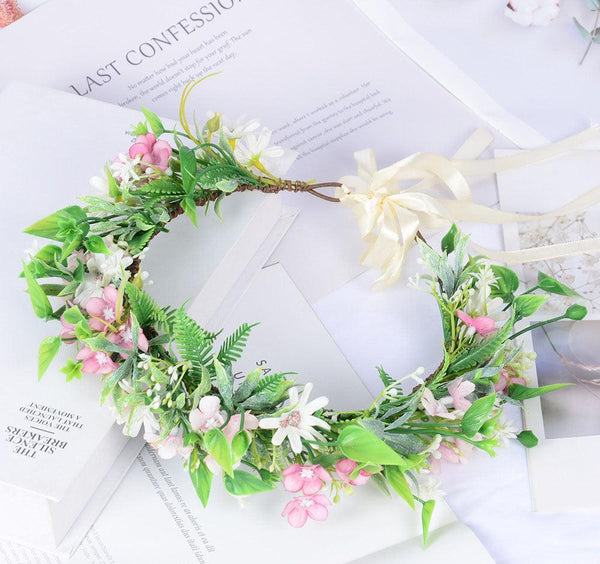 Forest style headwear with super fairy texture, simulated rose headband, flannel, rolled edges, rose green leaf garland