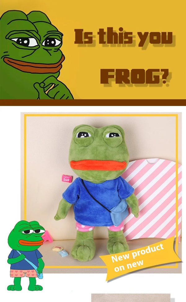 Original New Sad Frog Doll Plush Toy Juvenile Version Shoulder Bag Pepe Funny Green Frog Big Mouth Smiling Frog Boys Gifts