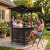 BBQ Gazebo Canopy with 4 Slatted Metal Shelves 6 Hanging Hooks and 2-Row Glass Holders-Black
