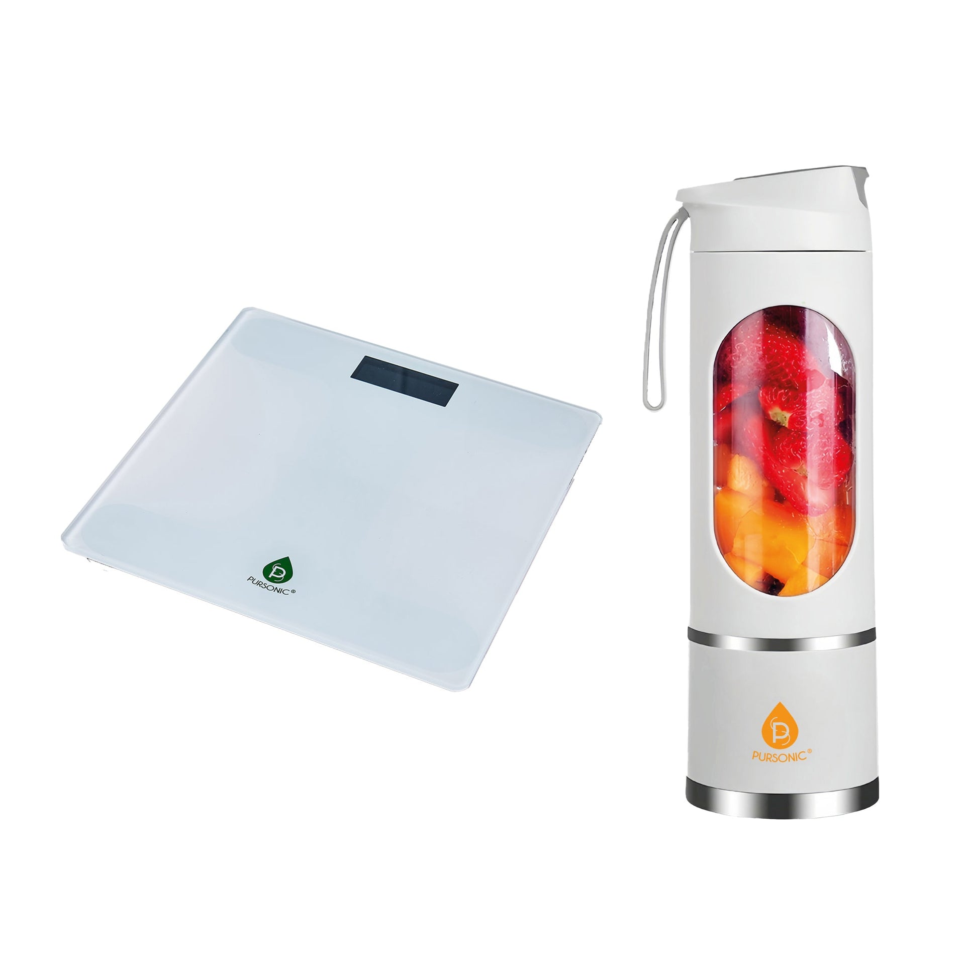 Pursonic Wellness Essentials Bundle: Bathroom Digital Scale + USB Portable Juicer & Blender Cup