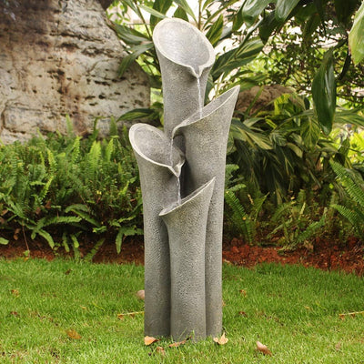 Concrete Trumpet Flower Outdoor Fountain 33 Inch