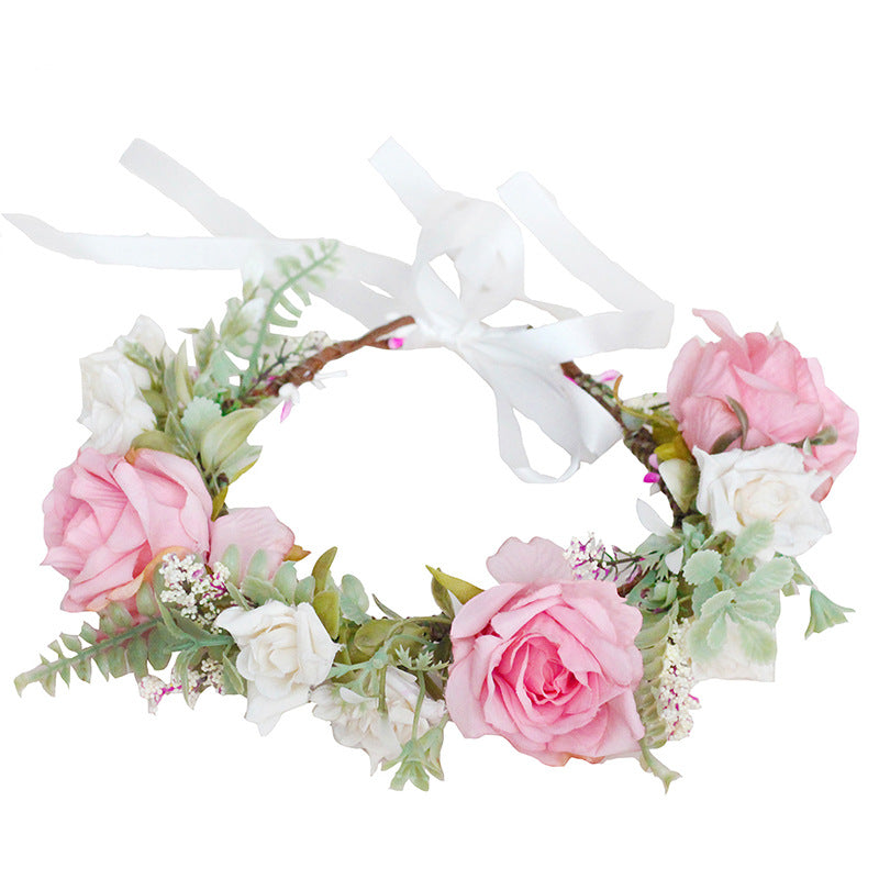Korean style fashion flower wreath headwear fabric rose bridal headband beautiful little girl selfie flower hair accessory