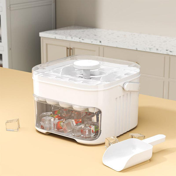 50-grid ice maker with new large capacity - household food-grade plastic double-layer ice storage barrel & ice ball mold set