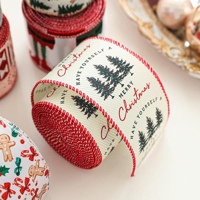 Christmas decoration ribbon, cedar pattern printed ribbon, bow tie, Christmas decoration ribbon, holiday ribbon