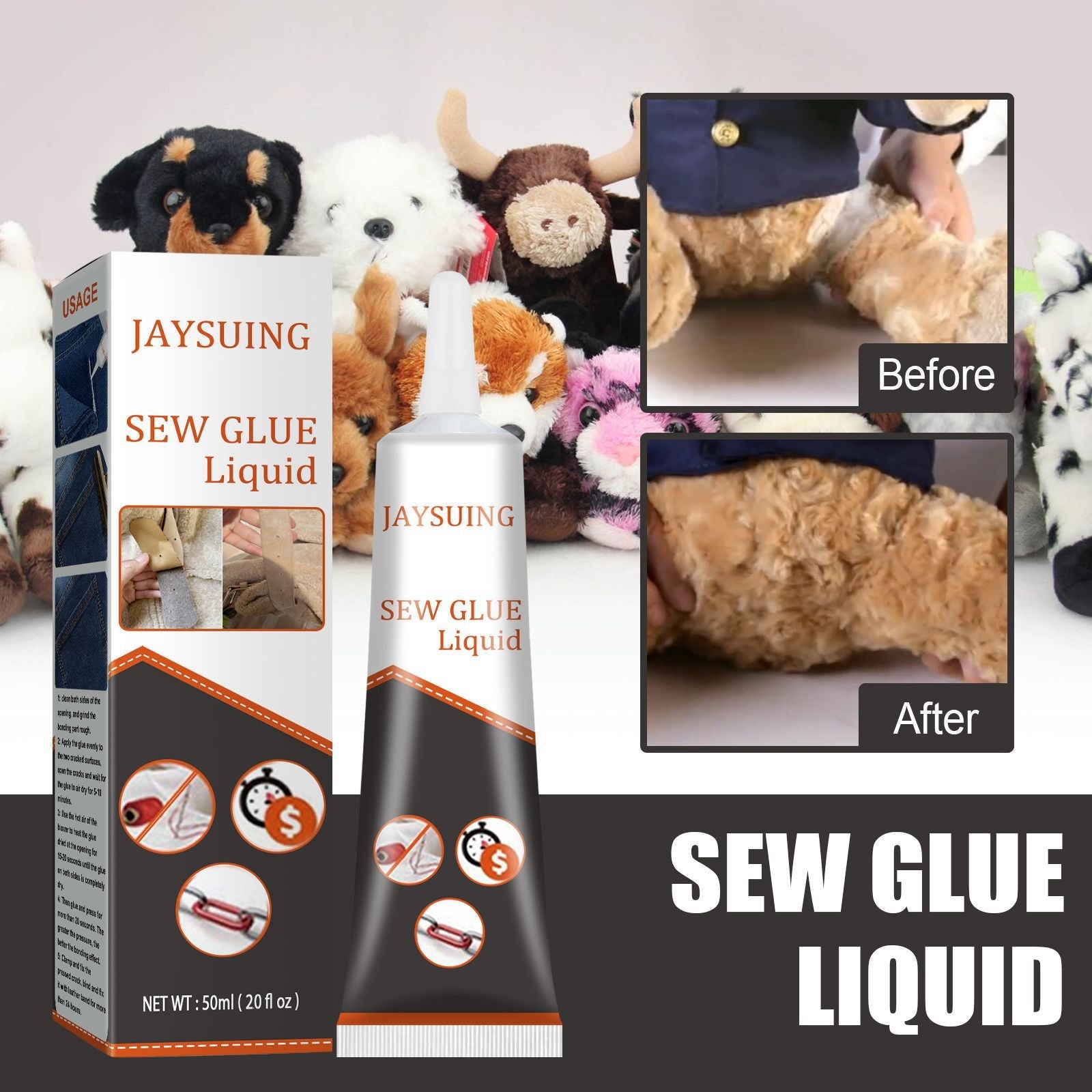 Jaysuing Cloth Repair Glue White Seam Glue Clothing Repair Glue Washable Ironing Cloth Adhesive Glue