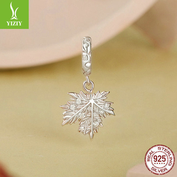 ilver Charm Original New Sparkling Maple Leaf DIY Pendant String Decoration Romantic Autumn Leaves s925 Silver Bracelet Beads