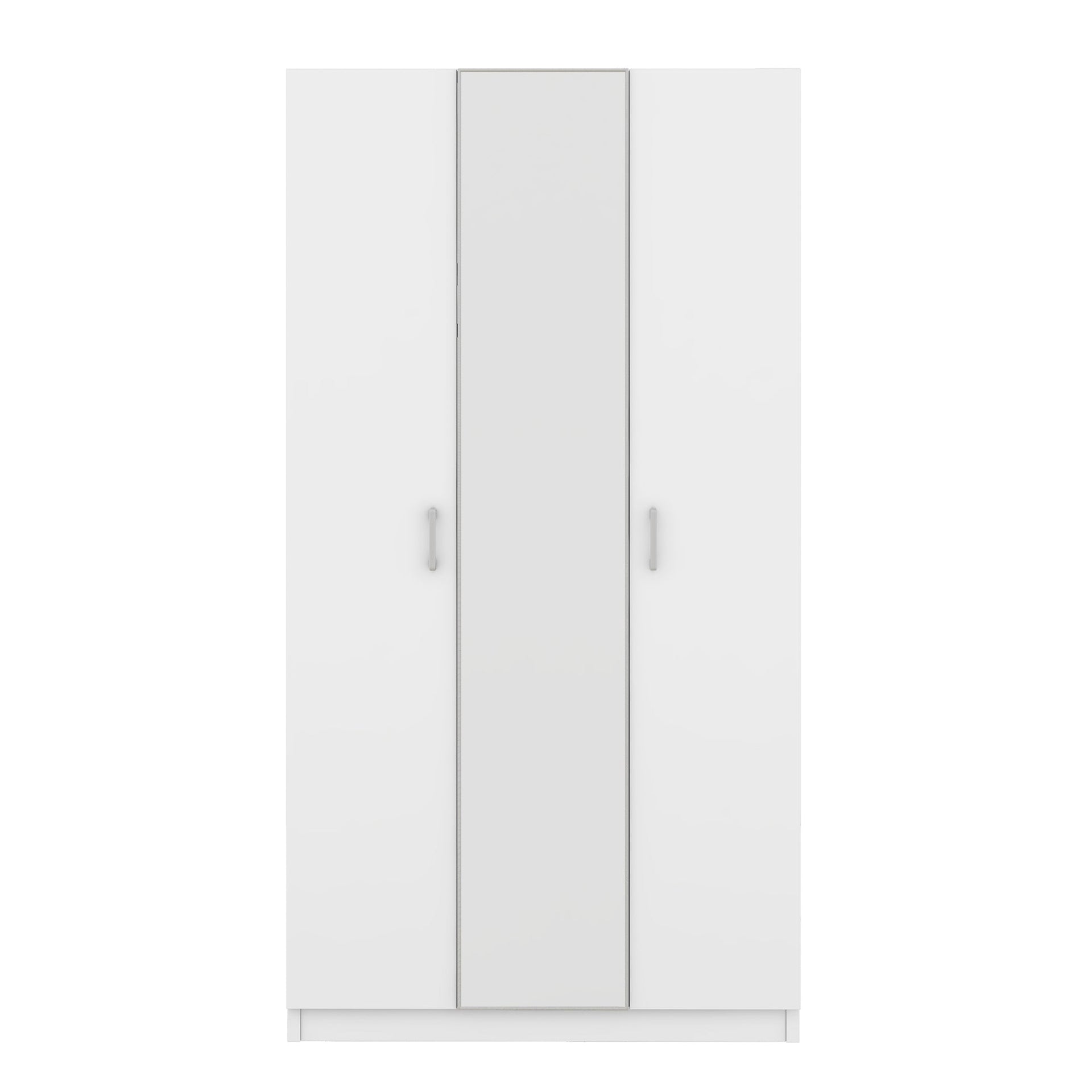 3 Door Wardrobe with Mirror, Armoire with Hanging Rod and 3 Fixed Shelves,White